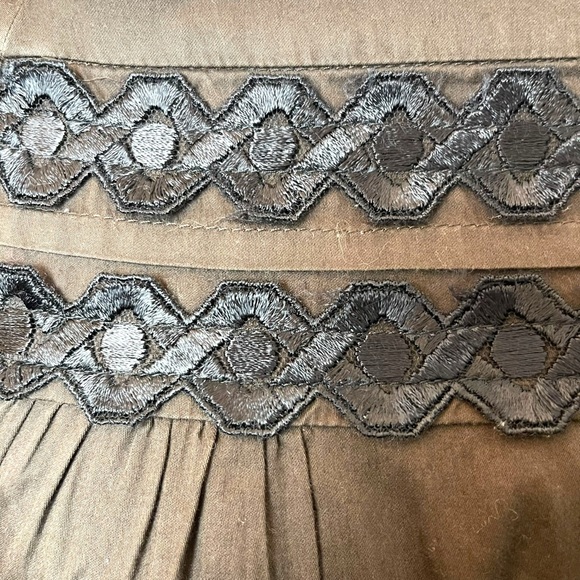 Sandro Paris Brown Black Embroidery Boatneck Elbow Sleeve Cotton Top (4) - Picture 4 of 14